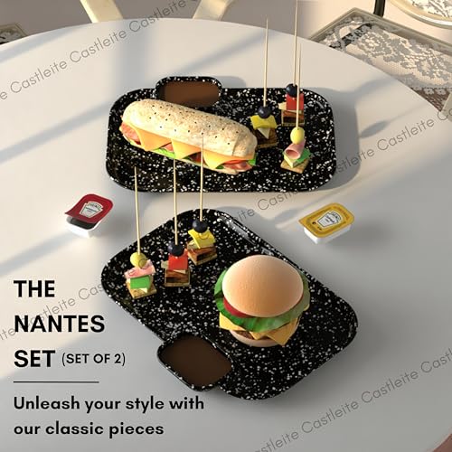 Castleite Multi-Purpose Kitchen Serving Platter: Deluxe Melamine Crockery Set of 2 - Versatile Chip and Dip Tray for Snacks, Starters & Desserts (Nantes) - Image 2