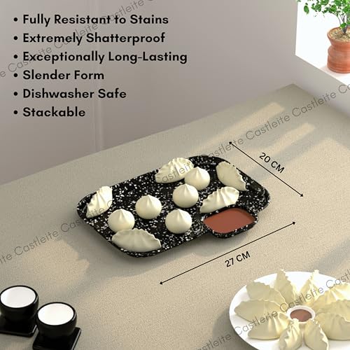 Castleite Multi-Purpose Kitchen Serving Platter: Deluxe Melamine Crockery Set of 2 - Versatile Chip and Dip Tray for Snacks, Starters & Desserts (Nantes) - Image 4
