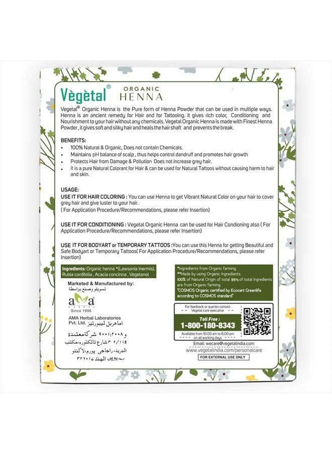 Vegetal Certified Organic Bio Henna Powder - 100% Pure Natural, Herbal Henna (Mehandi) for Hair, Hands and Feets -100gm - Image 2