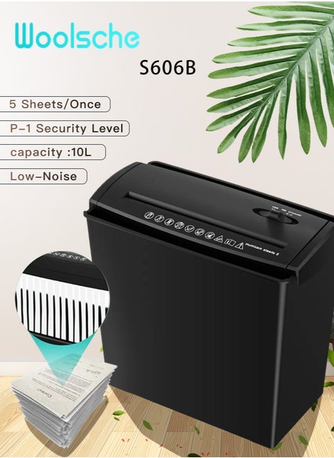 ‌Paper Shredder 5-Sheet Cross Cut, 2.64-Gallon (10L) Wastebasket, P-1 Security Level for Home & Office,  Quiet Operation, Credit Card/Staples/Paper Shredder
