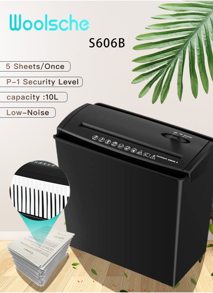 Woolsche - ‌Paper Shredder 5-Sheet Cross Cut, 2.64-Gallon (10L) Wastebasket, P-1 Security Level for Home & Office,  Quiet Operation, Credit Card/Staples/Paper Shredder - Image 1