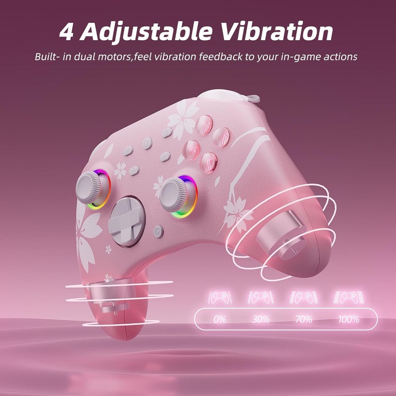 Mytrix Pro Wireless Controller for Switch/Switch Lite/Switch OLED, Bluetooth Controller Controller with Headphone Jack, Turbo, Alarm Clock, 6-Axis Gyro, Adjustable Vibration, Sakura Pink - Image 5