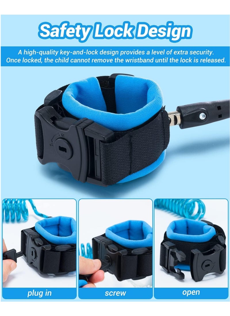 Gonice Anti Lost Wrist Link, 2 Pack Toddler Safety Leash with Key Lock, Reflective Child Walking Harness, 8.2ft Blue + 4.92ft Orange Kids Leash for Supermarket Mall Airport Amusement Park Zoo Travel  - Image 3