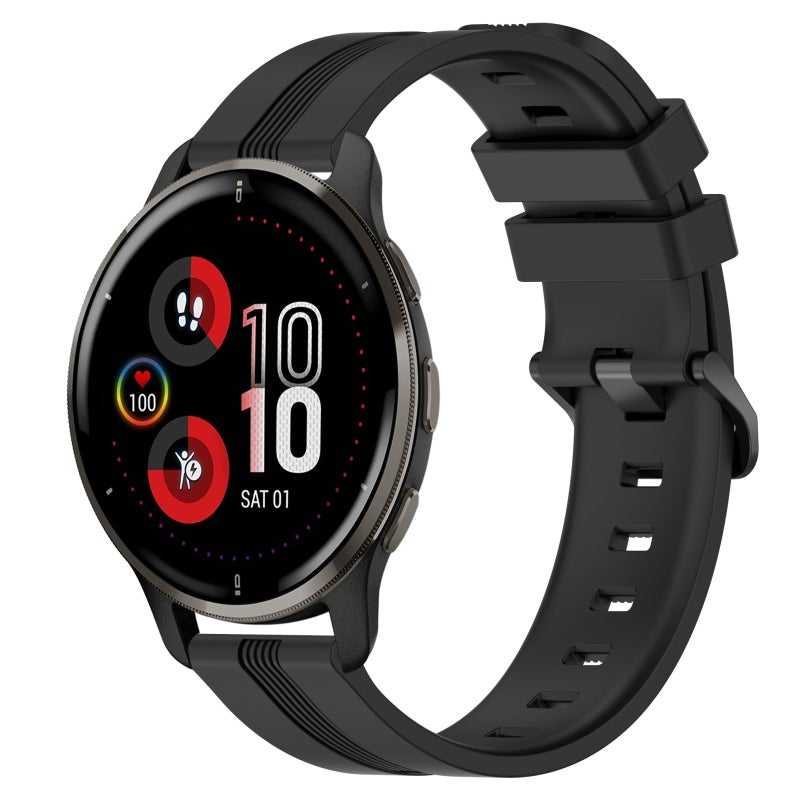 erorex For Garmin Venu 2 Plus 20Mm Concave Striped Slicone Watch Band(Black) - Image 1