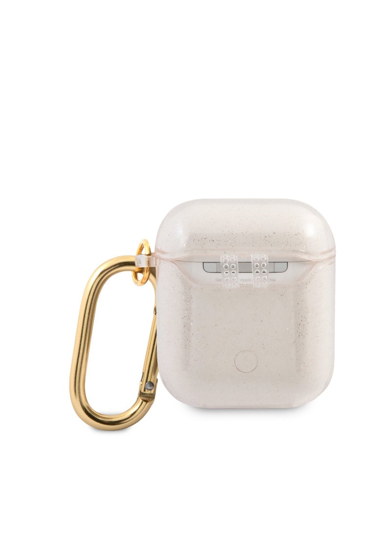 GUESS - Airpods 1/2 TPU 4G Transparent Colored With Glitter Case, Scratch & Drop Resistant, Dustproof & Absorbing Protective Silicone Cover - Gold - Image 1