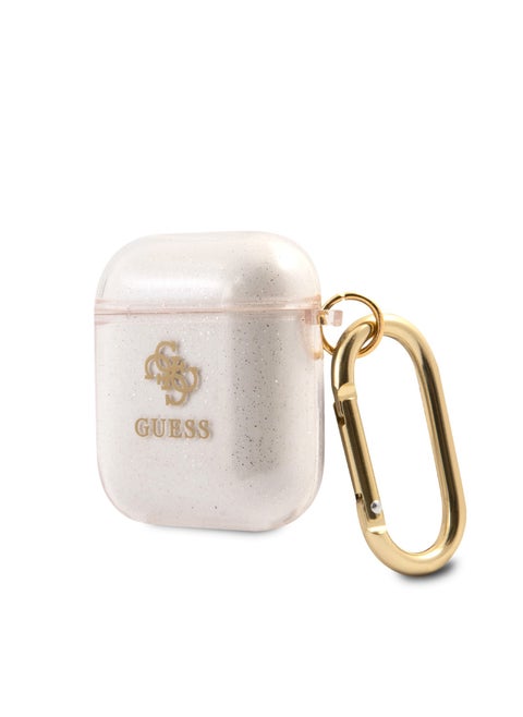 Airpods 1/2 TPU 4G Transparent Colored With Glitter Case, Scratch & Drop Resistant, Dustproof & Absorbing Protective Silicone Cover - Gold