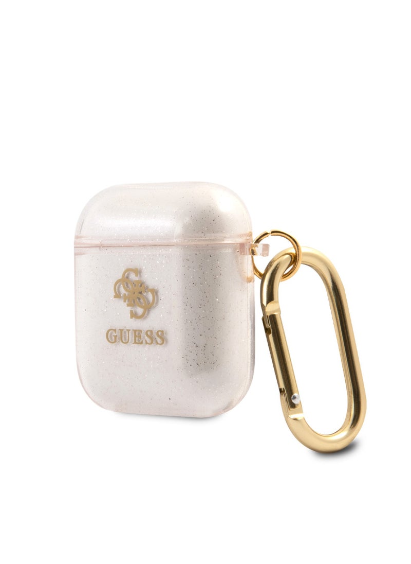 GUESS - Airpods 1/2 TPU 4G Transparent Colored With Glitter Case, Scratch & Drop Resistant, Dustproof & Absorbing Protective Silicone Cover - Gold - Image 1