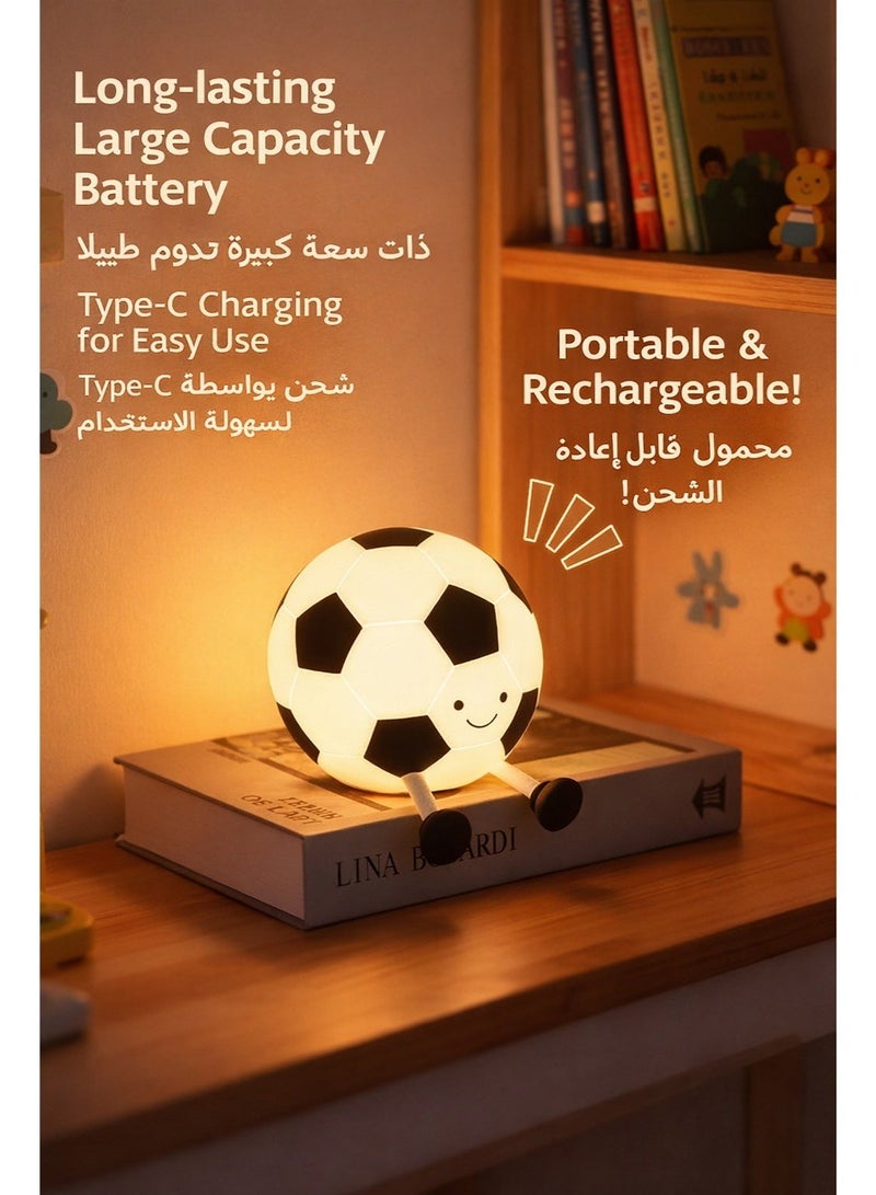 مصباح ليلي للأطفال على شكل كرة قدم من السيليكون، ضوء نوم ناعم بلمسة لطيفة، بطارية قابلة للشحن 1200mAh، مؤقت تشغيل/إيقاف، شحن Type-C لغرفة الأطفال - Image 5