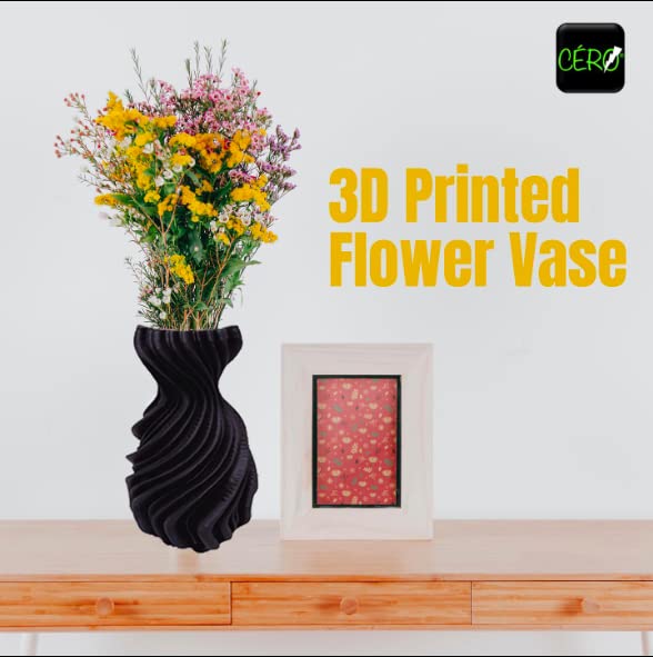 CERO 3D Printed Flower Vase 16 (Black PLA Plastic) - Image 3