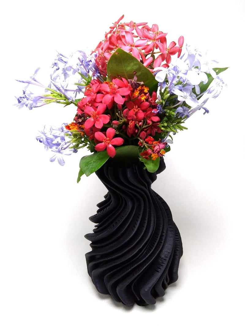 CERO 3D Printed Flower Vase 16 (Black PLA Plastic) - Image 2