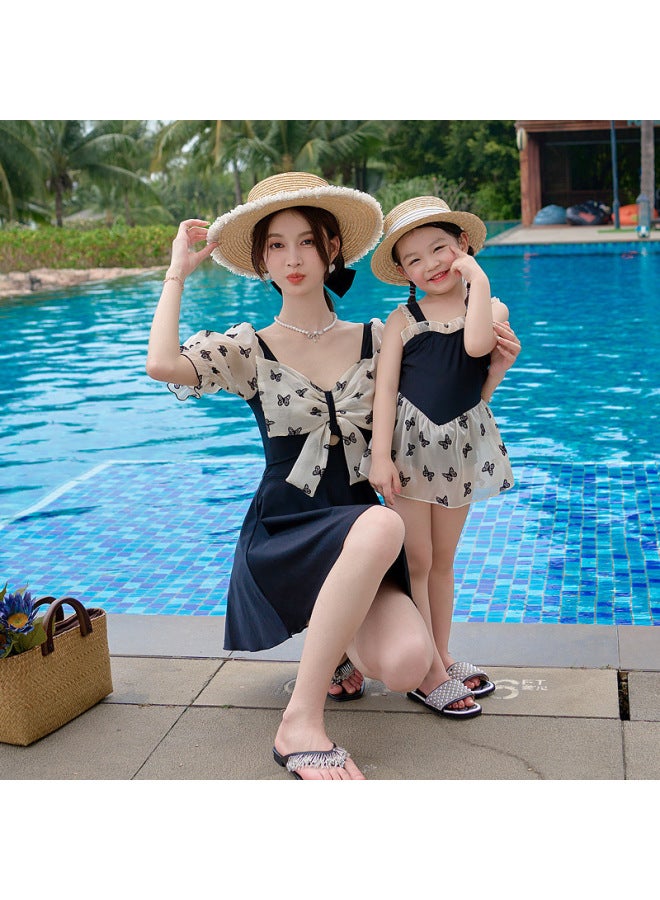 Loquat 2023 Parent-Child Swimsuit Mother-Daughter Cyber Celebrity Skirt One-Piece Ins Style Conservative Children's Girl Mother-Daughter Swimsuit-Color:Adult- - Image 2