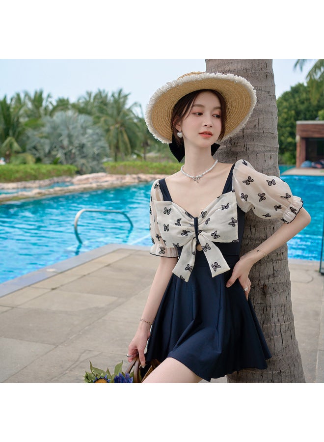 Loquat 2023 Parent-Child Swimsuit Mother-Daughter Cyber Celebrity Skirt One-Piece Ins Style Conservative Children's Girl Mother-Daughter Swimsuit-Color:Adult- - Image 1