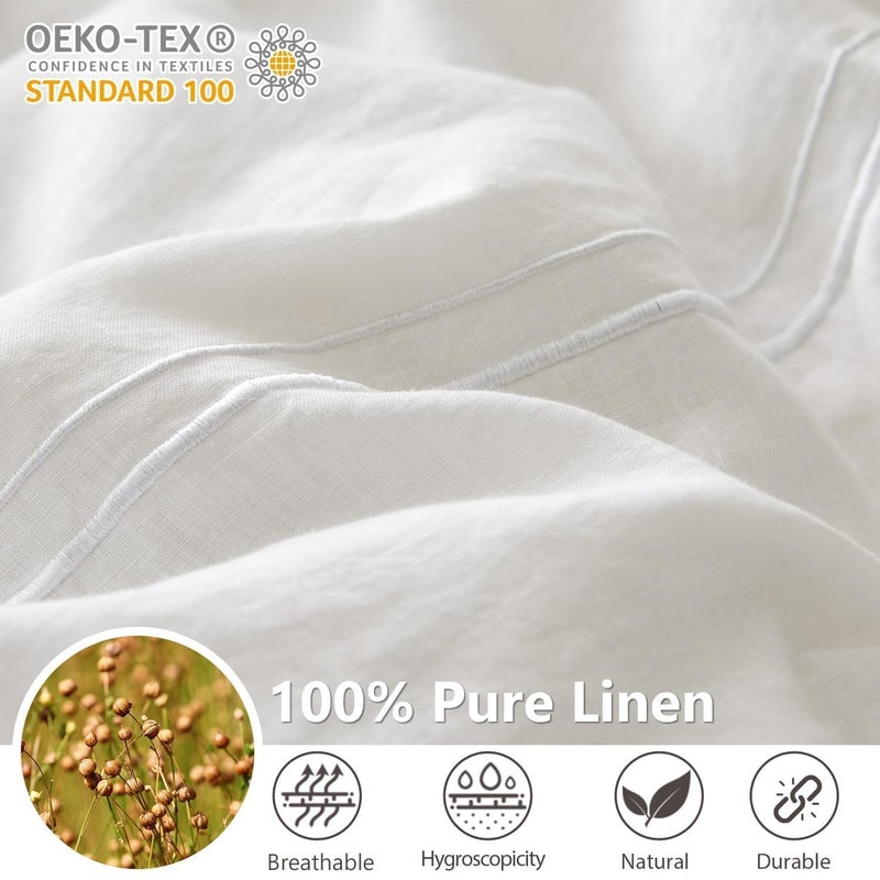 Simple&Opulence 100% Washed Linen Duvet Cover Set 104"x92" - 3 Pieces Soft Farmhouse Comforter Cover Set Double Embroidered with Button Closure - 1 Duvet Cover and 2 Pillowcases (White, King) - Image 3