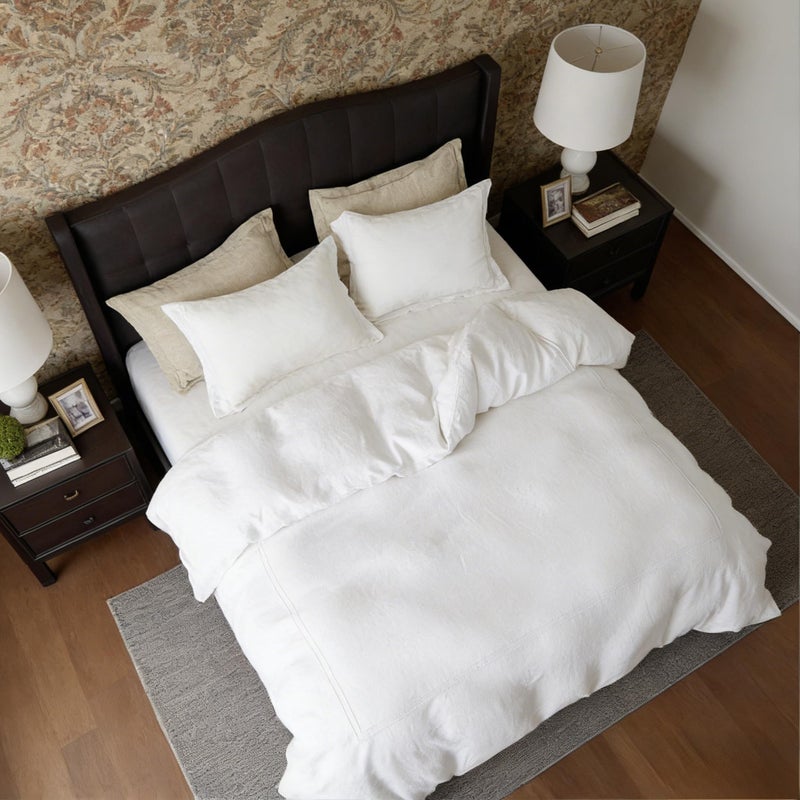 Simple&Opulence 100% Washed Linen Duvet Cover Set 104"x92" - 3 Pieces Soft Farmhouse Comforter Cover Set Double Embroidered with Button Closure - 1 Duvet Cover and 2 Pillowcases (White, King) - Image 2
