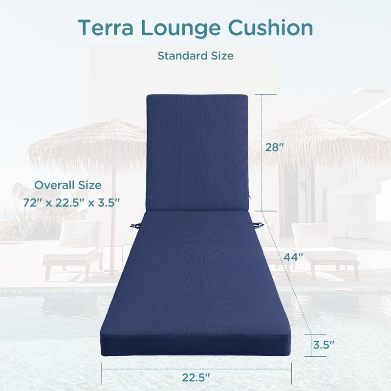 Codi Outdoor Lounge Chair Cushion, Chaise Cushions for Patio Furniture, Double Waterproof Fabric for Pool, 72 x 22.5 x 3.5 Inch 1PK Midnight Blue - Image 3