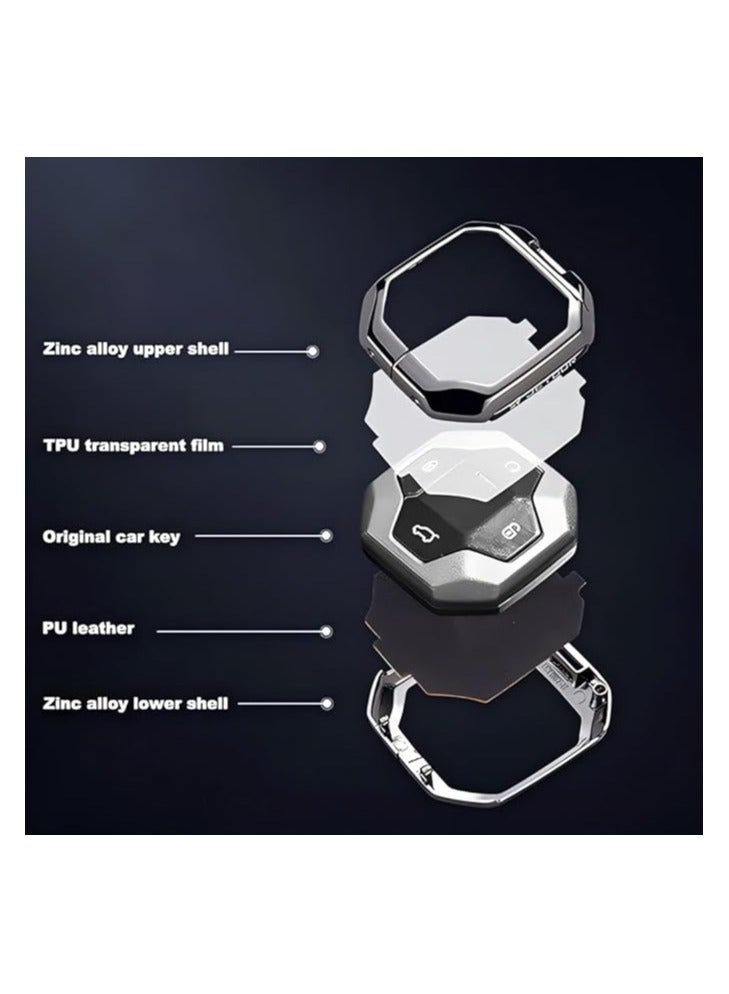 Key Fob Protector for Jetour Traveller T2 | Premium Alloy Key Case Cover with Shell and Belt Buckle Design | Durable Moonlight Silver Key Wrap (JT T2 Accessories) - Image 5