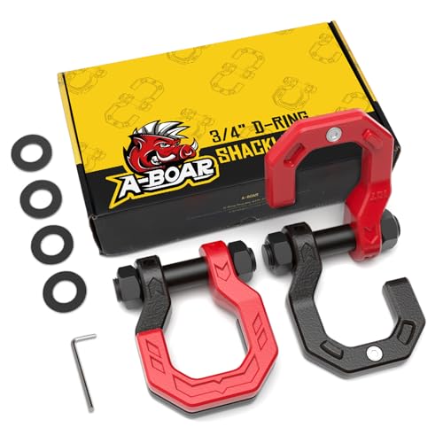 A-BOAR 3/4" D-Ring Shackles, Heavy Duty Forged Steel Shackles with 7/8" Pin, Easy Open D-Ring Shackles Towing Winch Hooks for Recovery, Trucks, SUV, ATV, UTV, Off-Road Vehicles, Black Red - Image 1