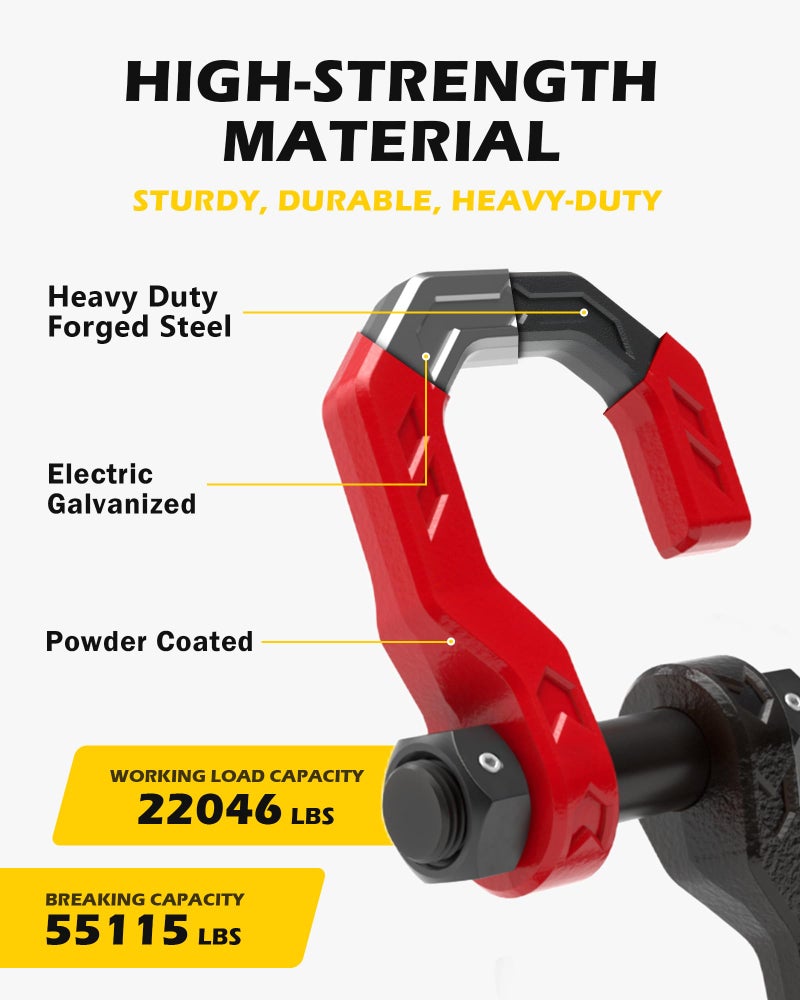A-BOAR 3/4" D-Ring Shackles, Heavy Duty Forged Steel Shackles with 7/8" Pin, Easy Open D-Ring Shackles Towing Winch Hooks for Recovery, Trucks, SUV, ATV, UTV, Off-Road Vehicles, Black Red - Image 3