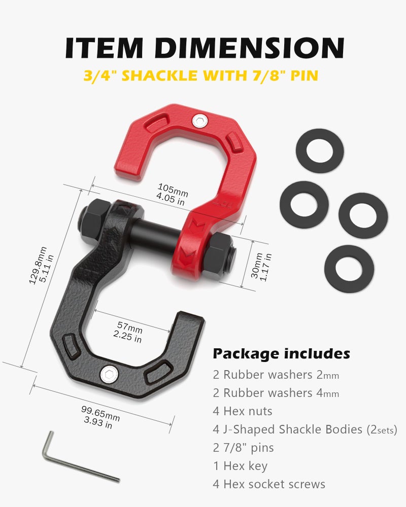A-BOAR 3/4" D-Ring Shackles, Heavy Duty Forged Steel Shackles with 7/8" Pin, Easy Open D-Ring Shackles Towing Winch Hooks for Recovery, Trucks, SUV, ATV, UTV, Off-Road Vehicles, Black Red - Image 5