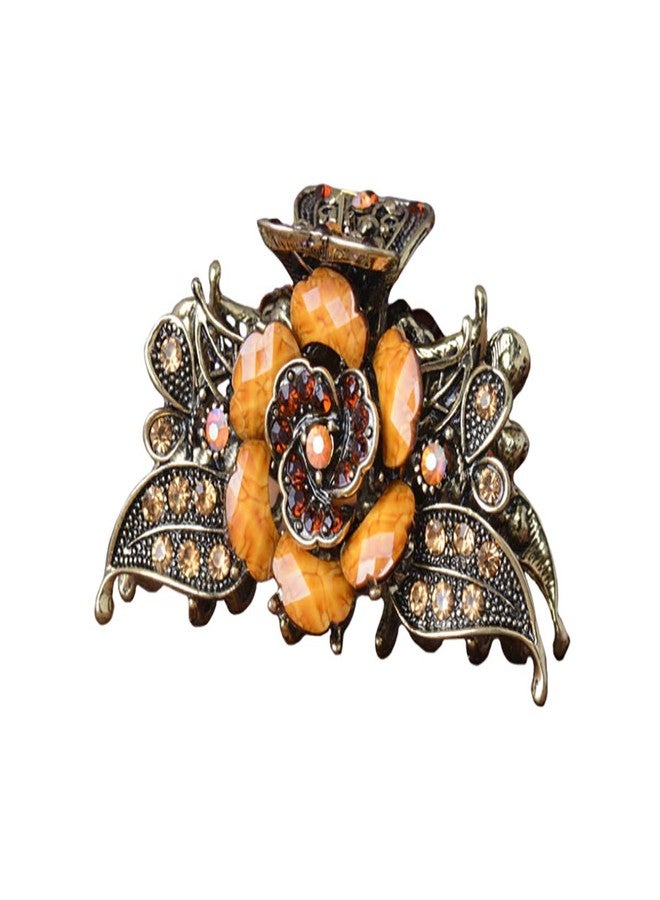 Fodattm Women Lady Retro Rose Flower Imitation Turquoise Hair Claw Clip Vintage Alloy Rhinestone Non-Slip Hair Jaw Clips Hairpin Hair Clamp (Brown) - Image 1