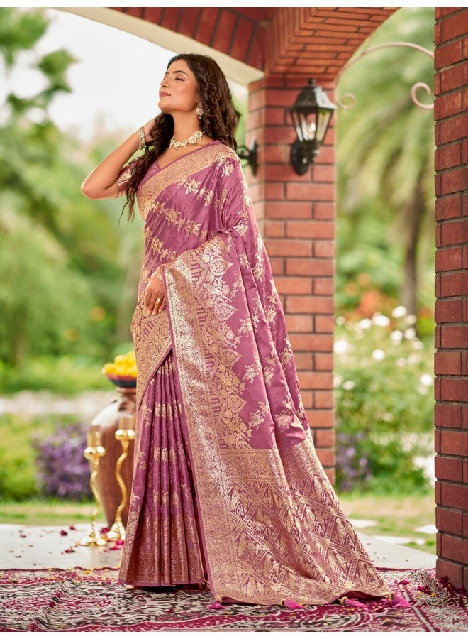 MANOHARI Women's Most Trendy Banarasi Satin Silk Woven Rose Pink Saree With Heavy Jacquard Work Saree With Blouse Piece_MN2026 - Image 2