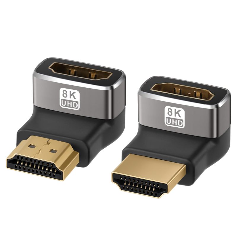 HDMI 2.1 Adapter: 2 Pack, 90 & 270 Degree Male To Female, 8K 60Hz 4K 120Hz High Definition, Compact Durable Design - Flexible Installation For Tight Spaces, Wall TV, Roku Stick, Chrome Cast - Image 1