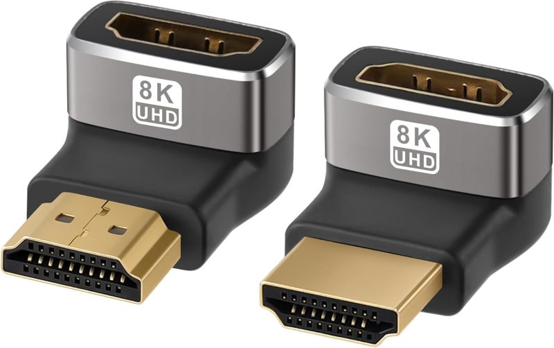 HDMI 2.1 Adapter: 2 Pack, 90 & 270 Degree Male To Female, 8K 60Hz 4K 120Hz High Definition, Compact Durable Design - Flexible Installation For Tight Spaces, Wall TV, Roku Stick, Chrome Cast - Image 2