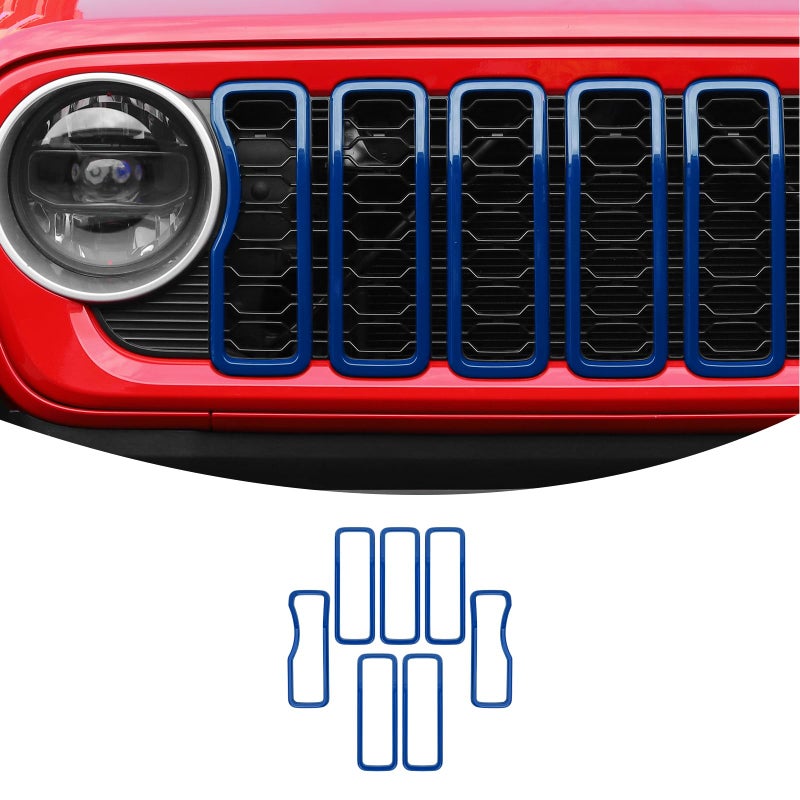 Linskip for 20242025 Jeep Wrangler JL 4XE Gladiator JT Grille Inserts Meshless Grille Bezel Covers for Jeep Wrangler Sport Rubicon Sahara Willys Mojave RubiconExterior AccessoriesBlue