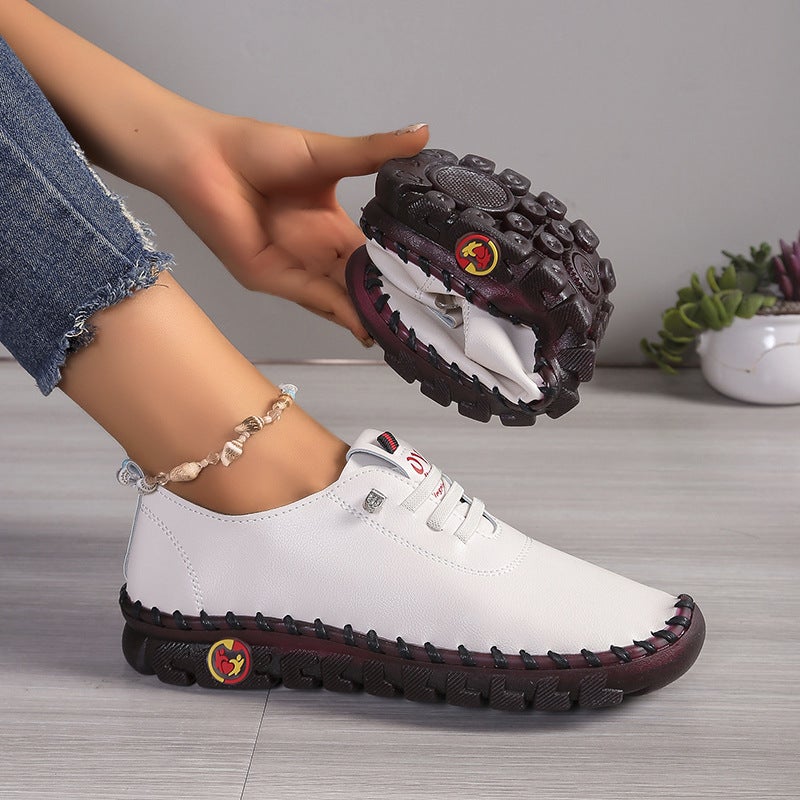 Real Soft Leather Shoes Plus Size Casual Lace-Up Vintage Car Stitch Thick Bottom Platform Shoes For Mother - Image 1