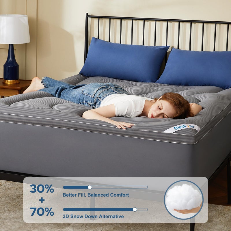 BEDLORE King Mattress Topper, Thick Pillow Top Pad for Back Pain Relief, Cooling Soft Mattress Cover with Deep Pockets 6-18 inch - Image 2