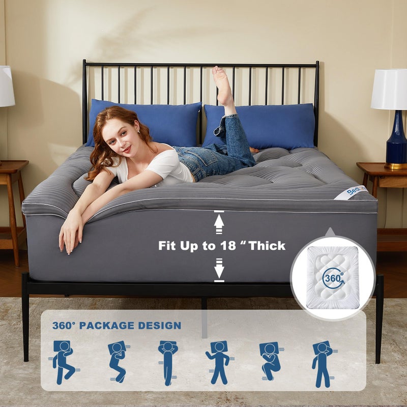 BEDLORE King Mattress Topper, Thick Pillow Top Pad for Back Pain Relief, Cooling Soft Mattress Cover with Deep Pockets 6-18 inch - Image 4