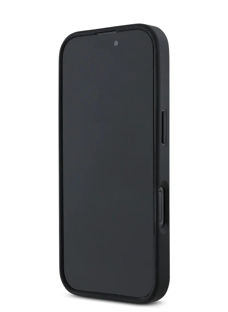 كارل لاغرفيلد جراب iPhone 16 Pro Max من الجلد الصلب مع شعار معدني ممدود للحماية من السقوط / تصميم نحيف - أسود