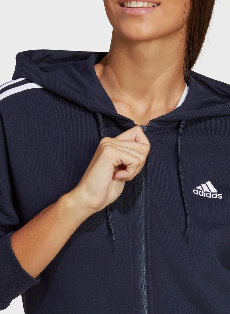adidas هودي اسينشال من قماش تيري الفرنسي مزين بـ 3 خطوط