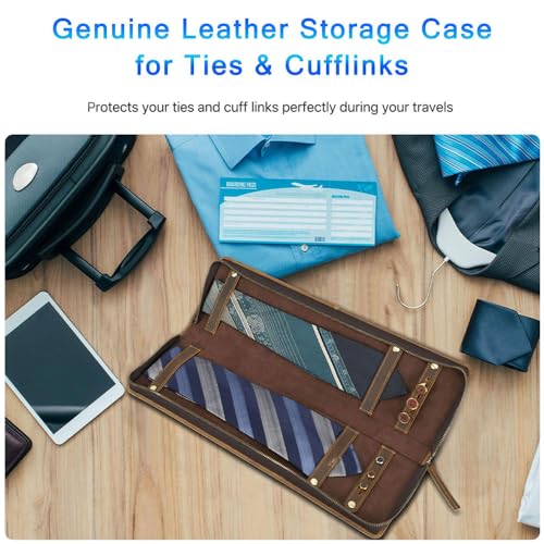 Contacts Ties Travel Case Leather Neckties Storage Box Formal Dress Accessories Anti Wrinkle Organizer for 2 Ties with Cufflinks Holder - Image 2