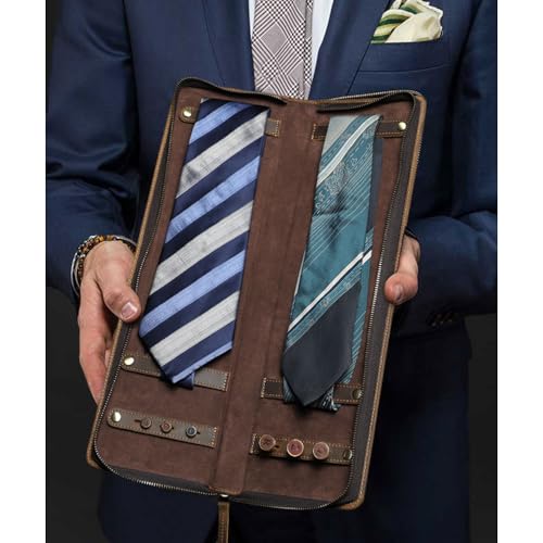 Contacts Ties Travel Case Leather Neckties Storage Box Formal Dress Accessories Anti Wrinkle Organizer for 2 Ties with Cufflinks Holder - Image 4