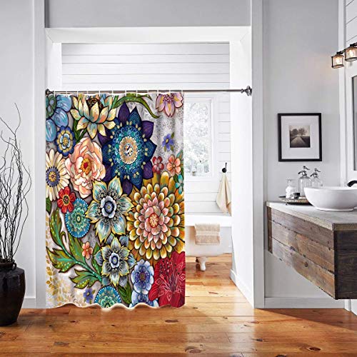 Neasow Boho Floral Shower Curtains for Bathroom, Bright Fabric Blossom Shower Curtain with 12 Hooks, Multi Color 72"×72" - Image 4