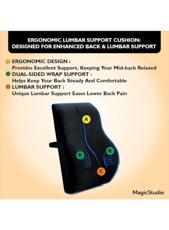 Ergonomic Velvet Lumbar Support Pillow for Office Chair and Car Seat | Easy-to-Use Orthopedic Back Rest for Lower Back Pain Relief, Travel & Home, Black - Image 2
