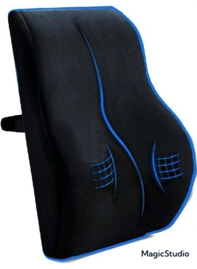 Ergonomic Velvet Lumbar Support Pillow for Office Chair and Car Seat | Easy-to-Use Orthopedic Back Rest for Lower Back Pain Relief, Travel & Home, Black - Image 1