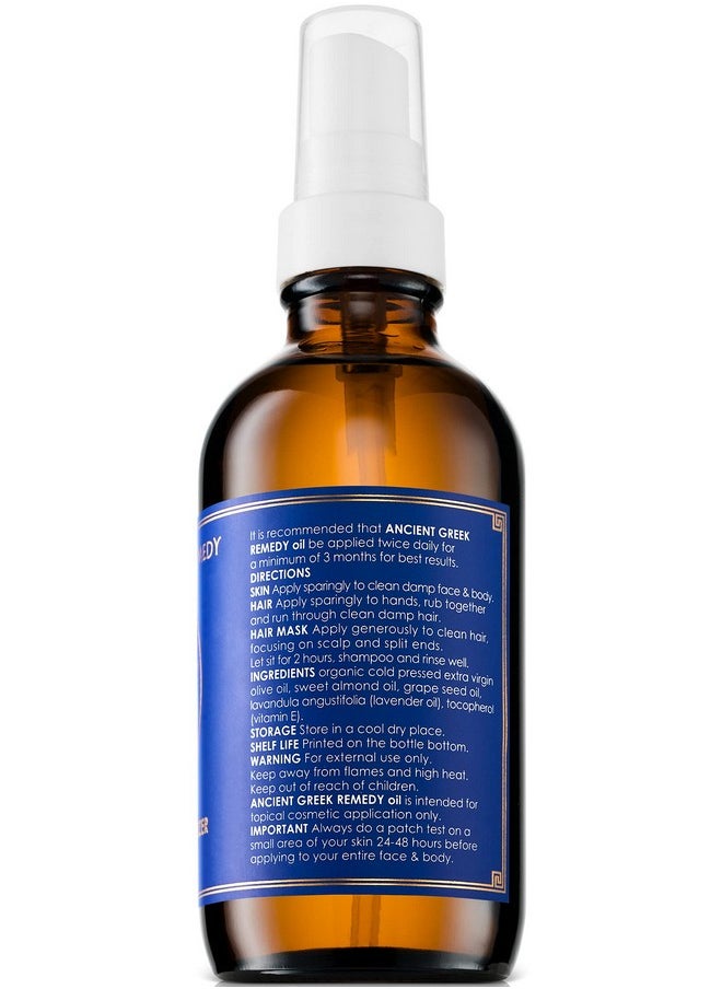 Ancient Greek Remedy - Organic Face And Body Oil For Dry Skin Hair Hands Cuticles And Nails Care. Olive Lavender Almond Vitamin E And Grapeseed Oils. Natural Moisturizer For Women Men 4Oz - Image 1