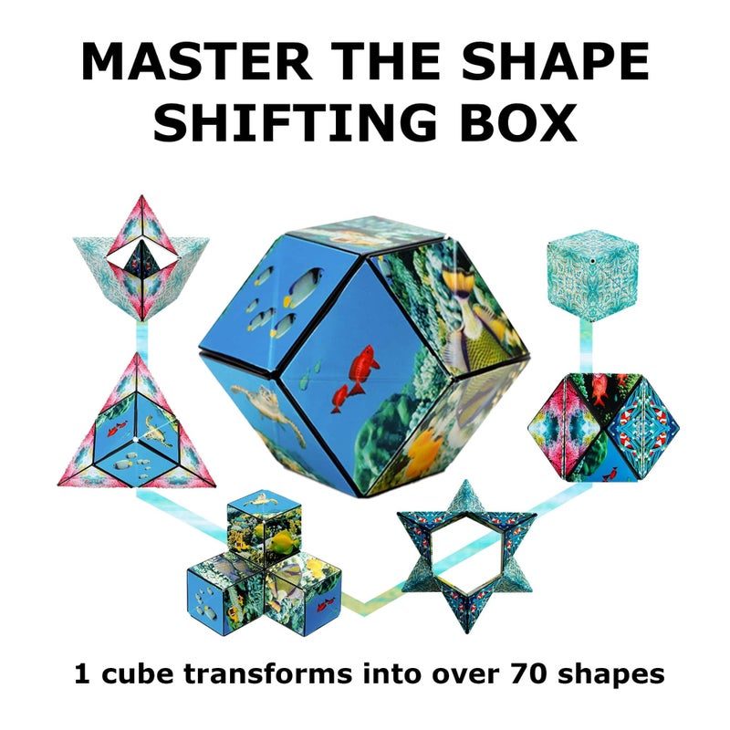 Shashibo Shape Shifting Box - Award-Winning Fidget Toy w/ 36 Rare Earth Magnets - Fidget Cube Transforms Into Over 100 Shapes, Sensory Toy Gift for Kids, Teens, and Adults (Undersea) - Image 4