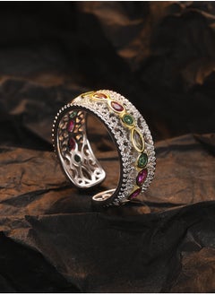LOOPITYS S925 pure silver retro palace style lace zirconia open ring, with a niche design and high-end feel, this ring can be given as a gift to friends. The perfect gift for birthdays, New Year's Day, Valentine's Day, Mother's Day, and Thanksgiving.  - Image 1