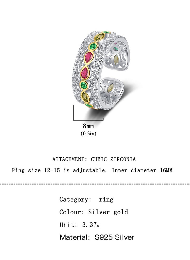 LOOPITYS - S925 pure silver retro palace style lace zirconia open ring, with a niche design and high-end feel, this ring can be given as a gift to friends. The perfect gift for birthdays, New Year's Day, Valentine's Day, Mother's Day, and Thanksgiving. - Image 1