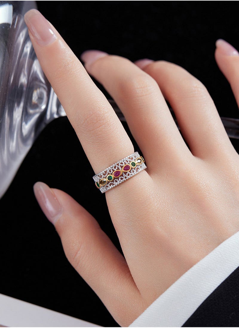 LOOPITYS - S925 pure silver retro palace style lace zirconia open ring, with a niche design and high-end feel, this ring can be given as a gift to friends. The perfect gift for birthdays, New Year's Day, Valentine's Day, Mother's Day, and Thanksgiving. - Image 1