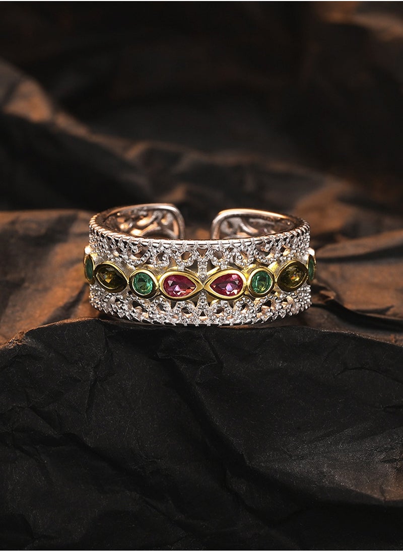 LOOPITYS - S925 pure silver retro palace style lace zirconia open ring, with a niche design and high-end feel, this ring can be given as a gift to friends. The perfect gift for birthdays, New Year's Day, Valentine's Day, Mother's Day, and Thanksgiving. - Image 1