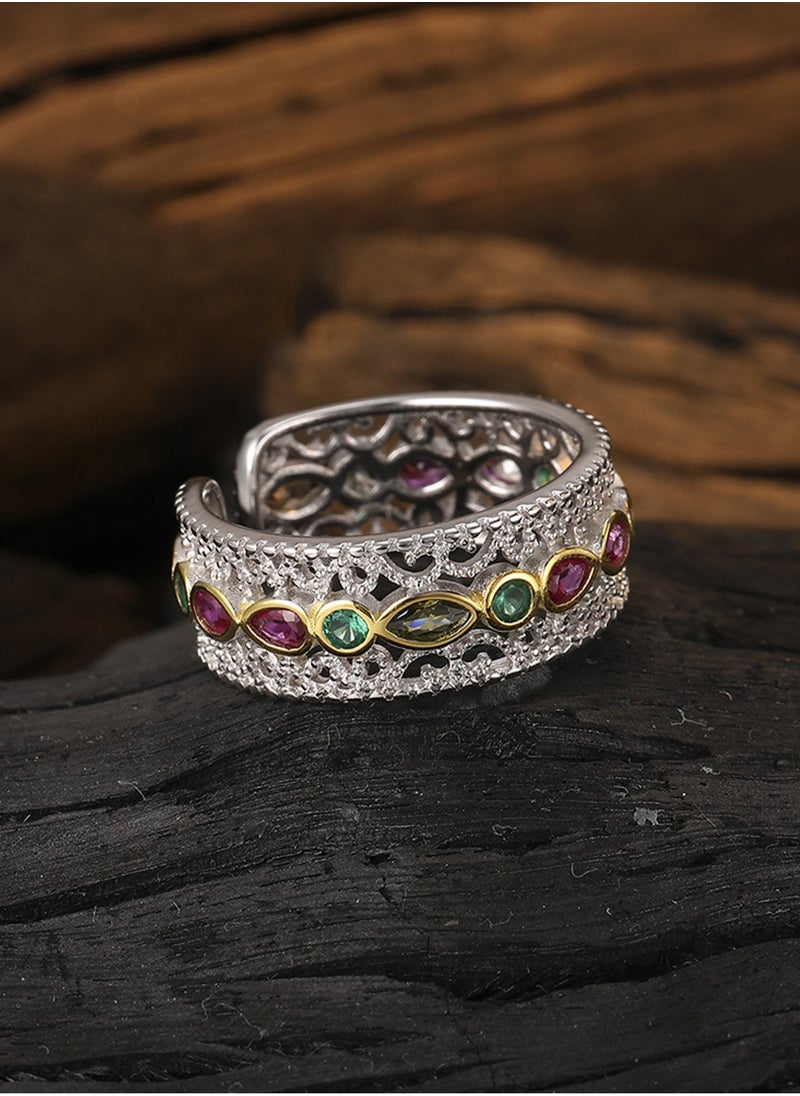 LOOPITYS - S925 pure silver retro palace style lace zirconia open ring, with a niche design and high-end feel, this ring can be given as a gift to friends. The perfect gift for birthdays, New Year's Day, Valentine's Day, Mother's Day, and Thanksgiving. - Image 1