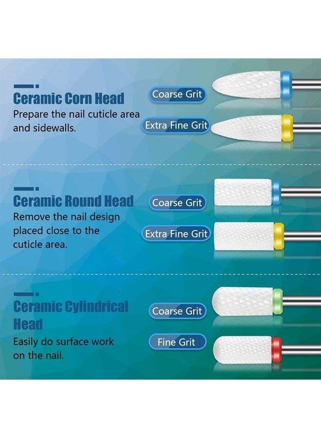Depvko 10Pcs Ceramic Nail Drill Bits Set, 3/32 Inch Professional Drill Bits for Nails Cuticle Remover for Acrylic Electric Manicure Pedicure Nail File Machine - Image 2