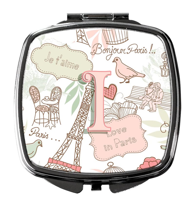 Caroline's Treasures CJ2002-ISCM Letter I Love in Paris Pink Compact Mirror Decorative Travel Makeup Mirror for Women Girls Gifts Pocket Makeup Mirror Folding Handheld - Image 1