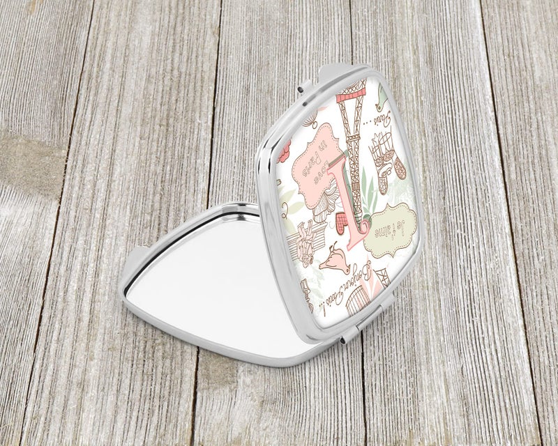 Caroline's Treasures CJ2002-ISCM Letter I Love in Paris Pink Compact Mirror Decorative Travel Makeup Mirror for Women Girls Gifts Pocket Makeup Mirror Folding Handheld - Image 2