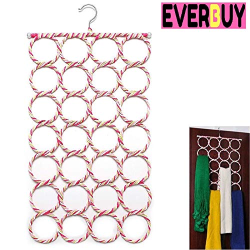 Everbuy® Hanger Wardrobe Organizer 28 Rings Metal Folding Rope with Multiple Slots | Multipurpose Universal Hanger for Scarf, Belts, Shawls and Ties - Image 2