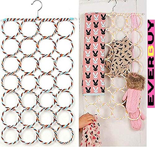 Everbuy® Hanger Wardrobe Organizer 28 Rings Metal Folding Rope with Multiple Slots | Multipurpose Universal Hanger for Scarf, Belts, Shawls and Ties - Image 1